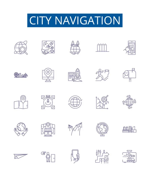 Linha Navegação Cidade Ícones Sinais Definidos Desenho Coleção Mapa Gps — Vetor de Stock