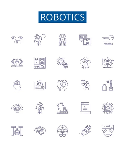 Ikony Robotyki Ustawione Kolekcja Projektowa Robotyki Automatyka Sztuczna Inteligencja Maszyny — Wektor stockowy