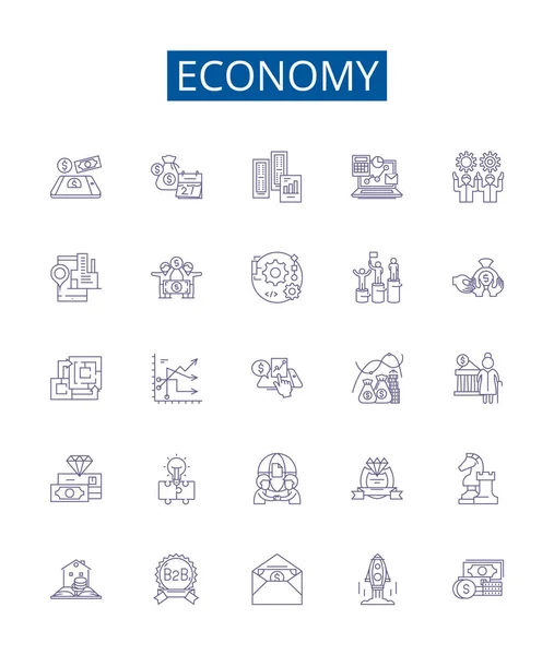 Línea Económica Iconos Letreros Establecidos Diseño Colección Finanzas Intercambio Comercio — Vector de stock