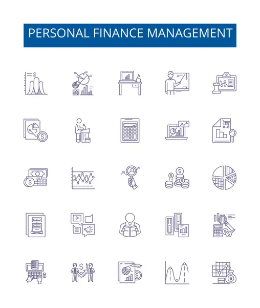 Persönliche Finanzmanagement Linie Symbole Zeichen Gesetzt Designsammlung Von Haushaltsplanung Investitionen — Stockvektor