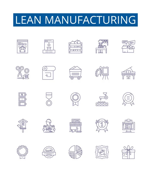 Lean Manufacturing Line Icons Zeichen Gesetzt Designkollektion Von Six Sigma — Stockvektor