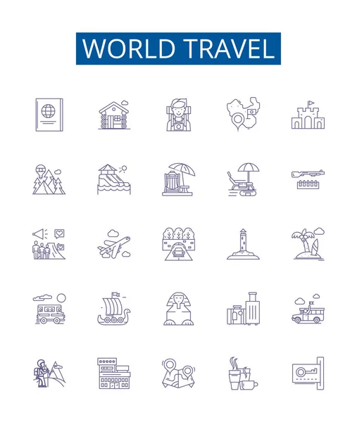 Ikony Světových Cestovních Linek Nastaveny Design Kolekce Voyage Tour Expedition — Stockový vektor