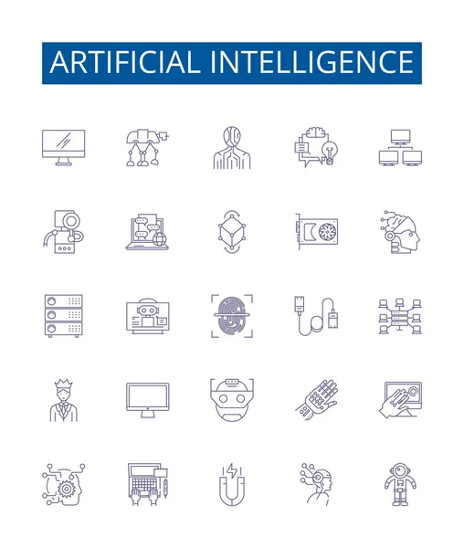 stock vector Artificial intelligence line icons signs set. Design collection of AI, Robotics, Machine Learning, Automation, Algorithms, Computation, Natural Language Processing, Expert Systems outline vector