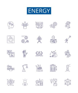 Enerji hattı simgeleri ayarlandı. Güç, enerji, canlılık, itici güç, meyve suyu, yakıt, Elan, dinamizm ana hatları vektör çizimleri tasarım koleksiyonu