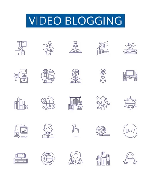 Conjunto Signos Iconos Línea Video Blogging Diseño Colección Vlogging Video — Vector de stock