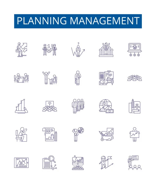 Σχεδιασμός Γραμμής Διαχείρισης Εικονίδια Σήματα Που Design Collection Planning Management — Διανυσματικό Αρχείο