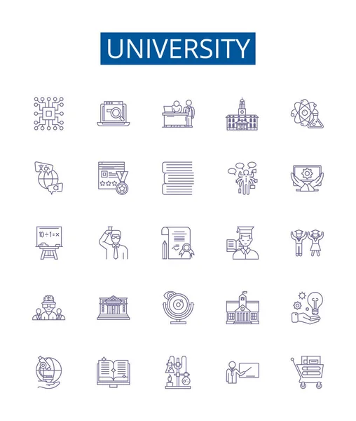 Línea Universidad Iconos Signos Establecidos Diseño Colección Colegio Instituto Educación — Archivo Imágenes Vectoriales