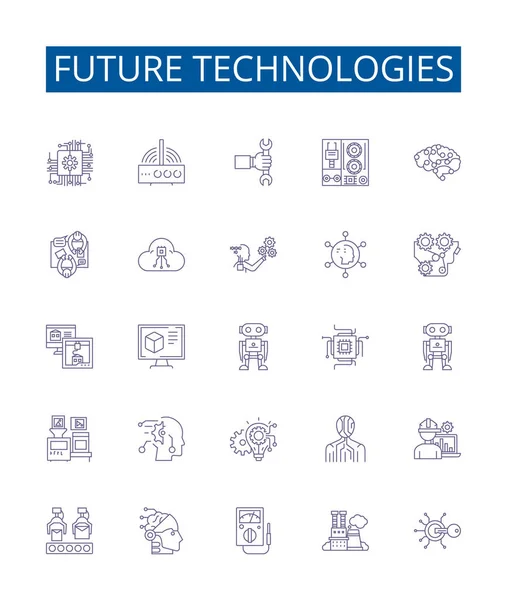 Technologies Futures Ligne Icônes Signes Ensemble Collection Design Illustrations Concepts — Image vectorielle