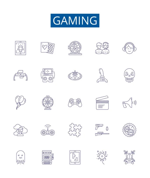 stock vector Gaming line icons signs set. Design collection of Gaming, Video, Console, eSports, Online, RPG, MMORPG, FPS outline vector concept illustrations