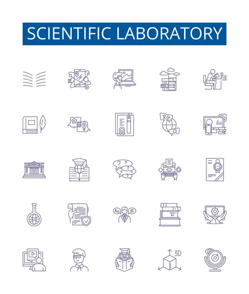 Ligne Laboratoire Scientifique Icônes Signes Ensemble Design Collection Scientific Laboratory — Image vectorielle