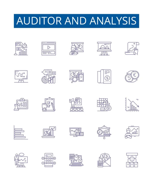 Zestaw Znaków Kontrolera Linii Analitycznej Kolekcja Projektów Audytora Analiza Audyt — Wektor stockowy