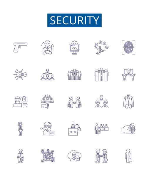 Security Line Icons Signs Set Design Collection Secure Safeguard Protect — Stock Vector