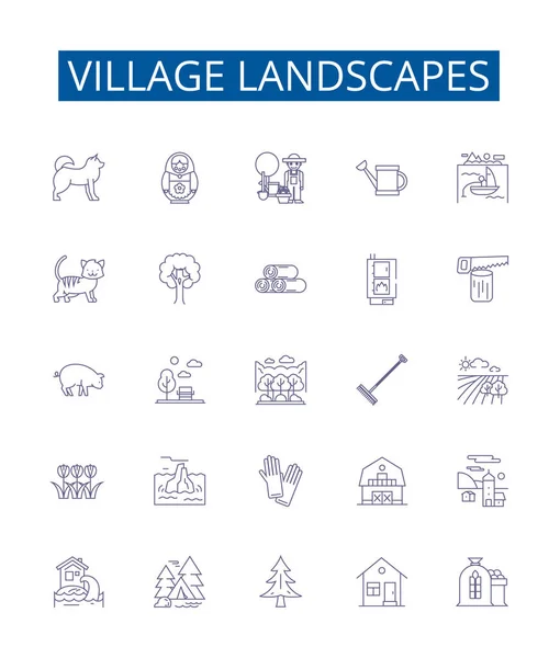 Village Landscapes Line Icons Signs Set Design Collection Village Landscape — Stock Vector