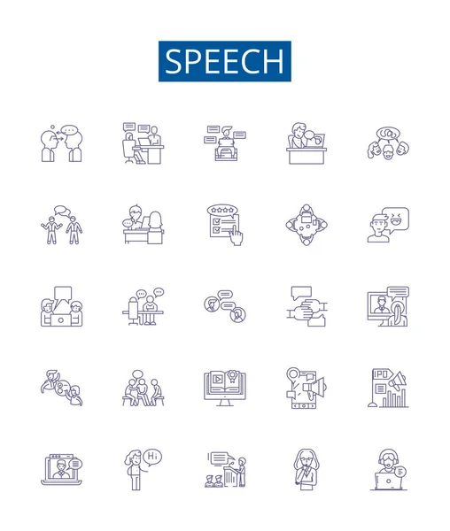 Speech Line Icons Signs Set Design Collection Speech Oral Address — Stock Vector