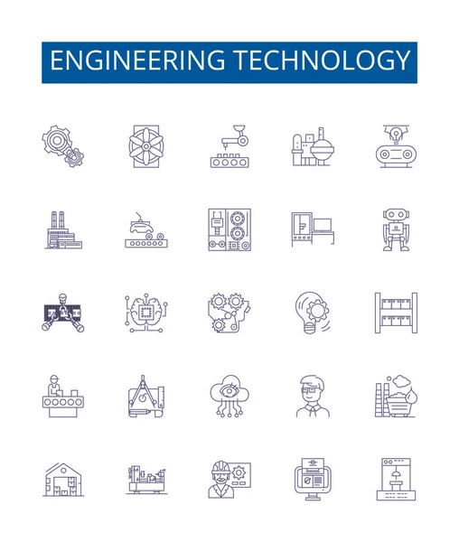 Ikony Linii Technologicznej Inżynierii Ustawione Kolekcja Projektowa Inżynierii Technologia Projektowanie — Wektor stockowy