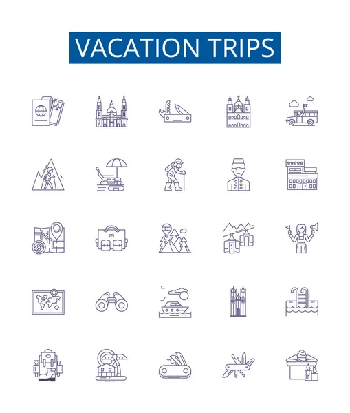 Urlaubsreisen Reihen Sich Aneinander Design Kollektion Von Urlaub Ausflüge Reisen — Stockvektor