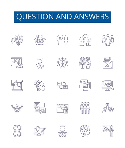 Preguntas Respuestas Línea Iconos Signos Establecidos Diseño Colección Preguntas Respuestas — Archivo Imágenes Vectoriales