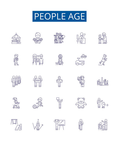 Люди возраста линии значки установлены. Коллекция дизайна векторных иллюстраций: старение, зрелость, старение, развитие, рост, продвижение, эволюция
