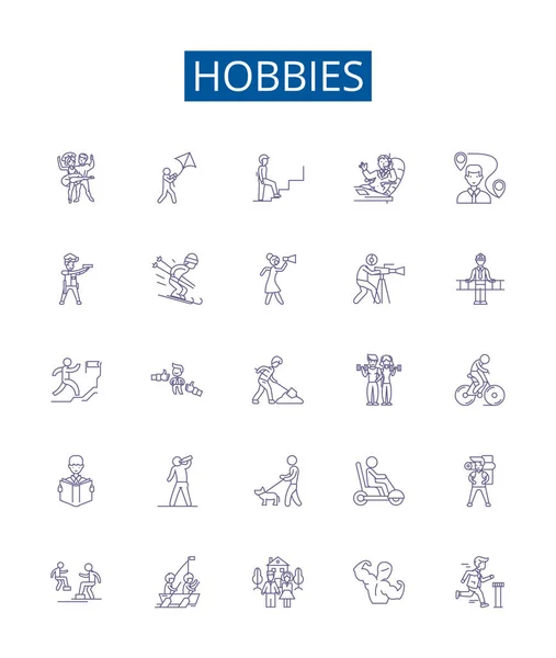 Hobbies Line Icons Signs Set Design Collection Crafting Painting Reading — Stock Vector