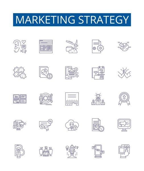 Marketing Strategy Line Icons Signs Set Design Collection Marketing Strategy — Stock Vector