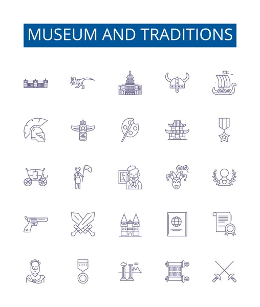 Muzeum Tradycje Linii Ikon Zestaw Znaków Projekt Kolekcji Muzeum Tradycje — Wektor stockowy