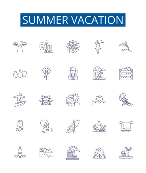 Linea Vacanze Estive Icone Segni Set Collezione Design Vacanze Vacanze — Vettoriale Stock