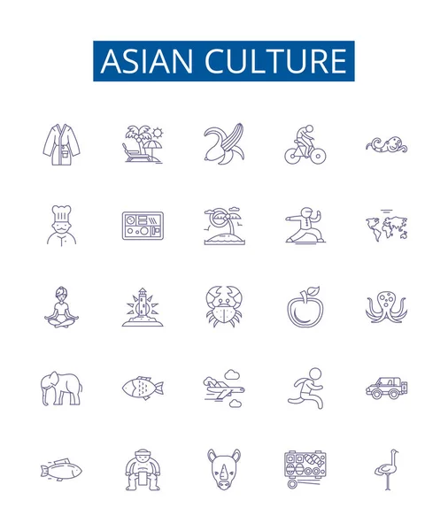Знаки Азійської Культурної Лінії Встановлені Колекція Дизайну Азіатської Культури Японії — стоковий вектор