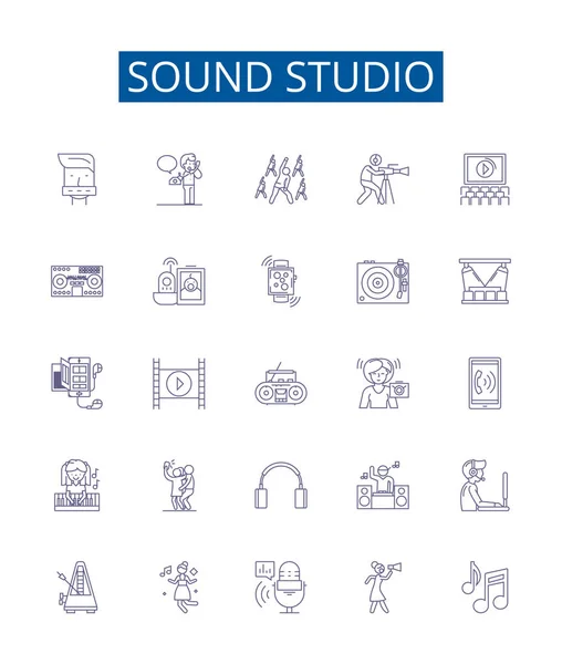 Ljud Studio Linje Ikoner Skyltar Inställd Design Samling Inspelning Blandning — Stock vektor