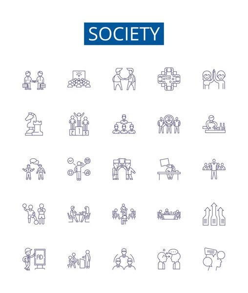 Sociedad Línea Iconos Signos Establecidos Colección Diseño Sociedad Comunidad Cultura — Archivo Imágenes Vectoriales