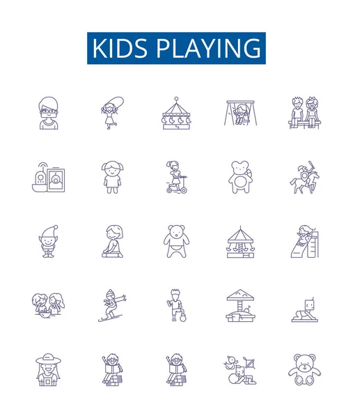 Enfants Jouant Icônes Ligne Signes Ensemble Collection Design Enfants Jeu — Image vectorielle