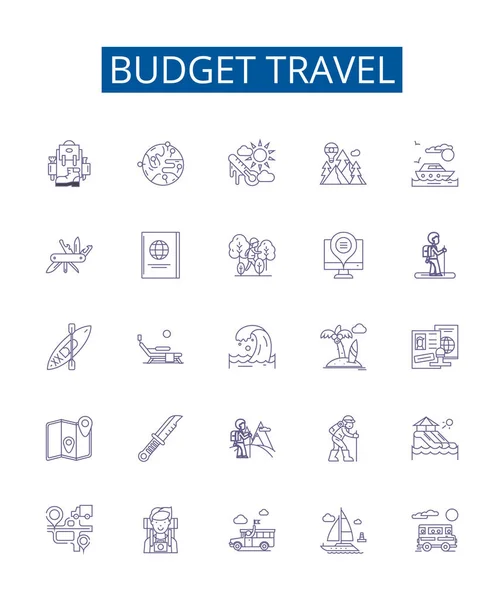 Budget Reislijn Pictogrammen Borden Ingesteld Design Collectie Van Goedkope Budget — Stockvector