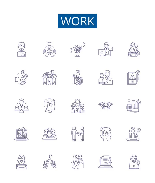 Línea Trabajo Iconos Signos Establecidos Diseño Colección Trabajo Trabajo Esfuerzo — Vector de stock