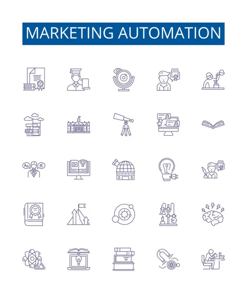 stock vector Marketing automation line icons signs set. Design collection of Automation, Marketing, Software, Strategy, Platform, Content, Campaign, Analyze outline vector concept illustrations