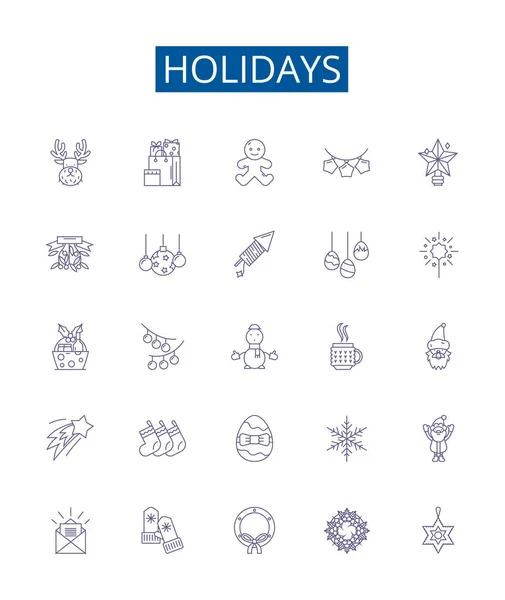 Holidays Line Icons Signs Set Design Collection Vacation Festive Trip — Stock Vector