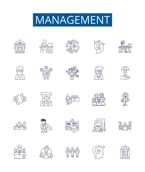 Management Line Icons Signs Set Design Collection Lead Organize Control — Stock Vector