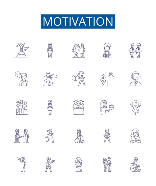 Motivation Line Icons Signs Set Design Collection Inspire Energize Urge — Stock Vector