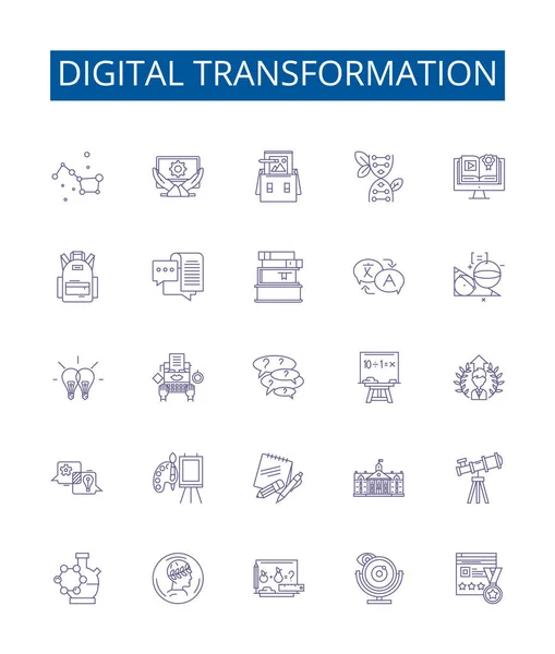 stock vector Digital transformation line icons signs set. Design collection of Digital, Transformation, Technology, Automation, Innovation, Business, Process, Analytics outline vector concept illustrations