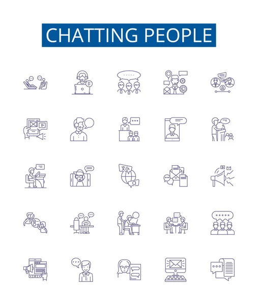 Chatting People Line Icons Signs Set Design Collection Conversing Chatting — Stock Vector