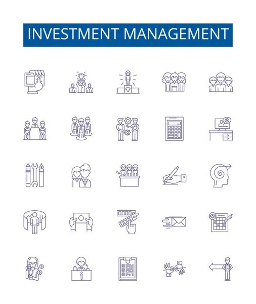 投资管理线标志着标志的设置 设计收集投资 投资组合 战略纲要矢量概念说明 — 图库矢量图片