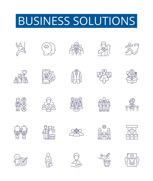 Ikony Rozwiązań Biznesowych Linii Znaków Zestaw Kolekcja Projektowa Biznesu Rozwiązania — Wektor stockowy