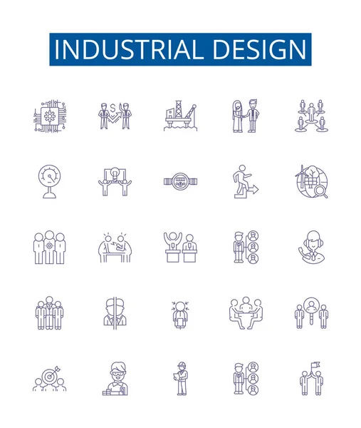 Industrieel Ontwerp Lijn Pictogrammen Borden Set Design Collectie Van Industriële — Stockvector