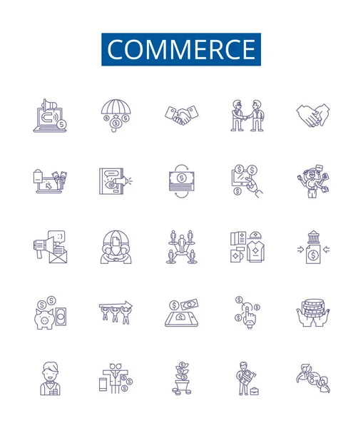 Набір Значків Комерційної Лінії Колекція Дизайну Торгівлі Експорту Імпорту Роздрібної — стоковий вектор