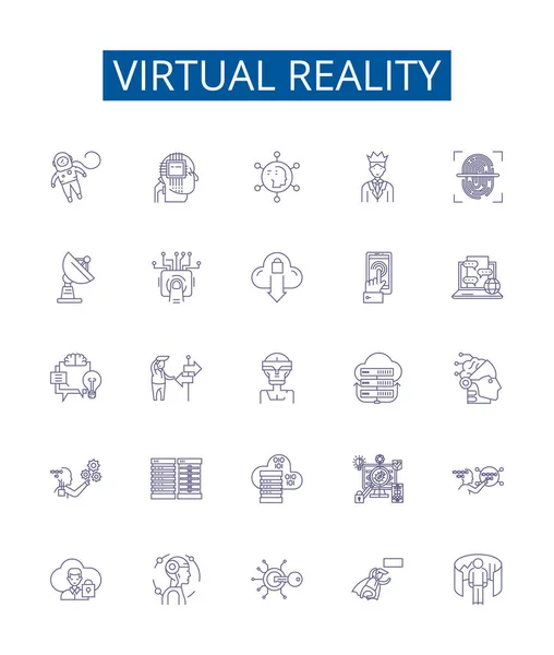 Realtà Virtuale Linea Icone Segni Impostati Raccolta Design Illustrazioni Virtuali — Vettoriale Stock