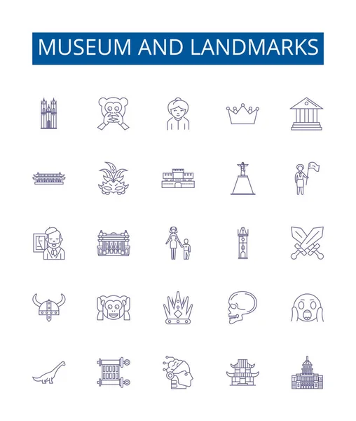 Μουσείο Και Ορόσημα Εικονίδια Γραμμή Σήματα Που Design Collection Museum — Διανυσματικό Αρχείο