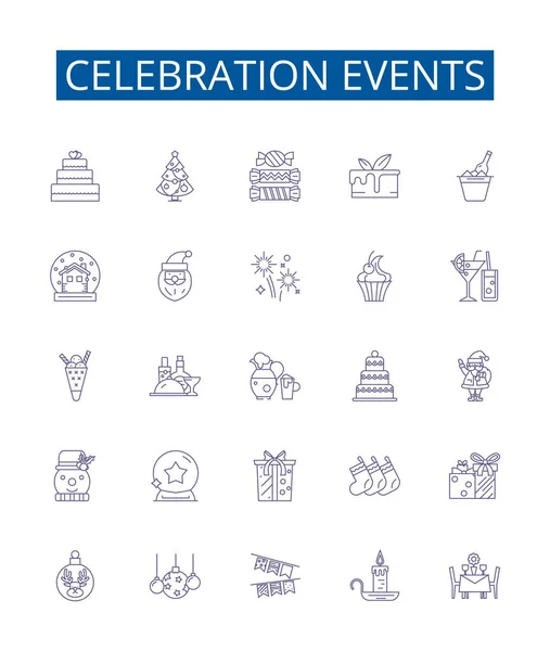 Eventos Celebración Línea Iconos Signos Establecidos Diseño Colección Festividades Fiesta — Vector de stock