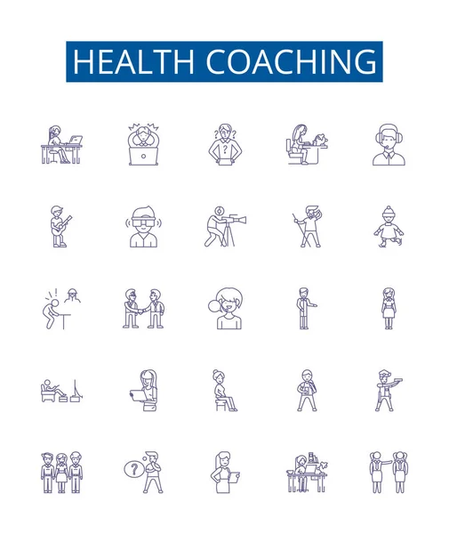 Egészségügyi Coaching Vonal Ikonok Beállítva Design Gyűjteménye Wellness Táplálkozás Gyakorlat — Stock Vector