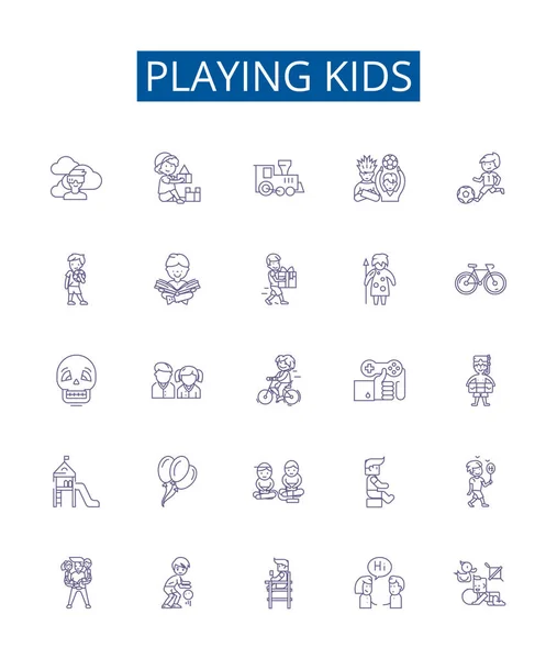 Spelen Kinderen Lijn Pictogrammen Borden Set Design Collectie Van Kinderen — Stockvector