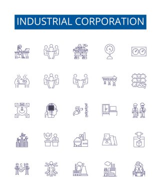 Endüstriyel şirket simgeleri belirlendi. Tasarım Koleksiyonu Endüstri, Şirket, Üretim, Sanayileşme, Endüstri Şirketi, Üretim, Ticari, Girişim ana hatlı vektör