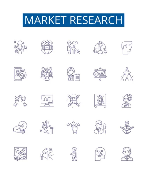 Marktonderzoek Lijn Pictogrammen Tekens Ingesteld Design Collectie Van Markt Onderzoek — Stockvector