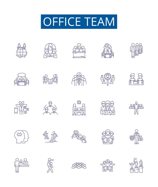 オフィスチームラインアイコンが設定されています オフィス チーム コラボレーション スタッフ 尊敬のデザインコレクションアウトラインベクトルコンセプトイラスト — ストックベクタ